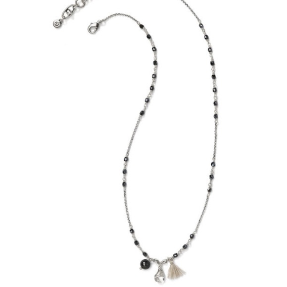 CAbi Jewelry - CABI JET NECKLACE #2163 Silver w/Jet Stones, Charm & Tassle